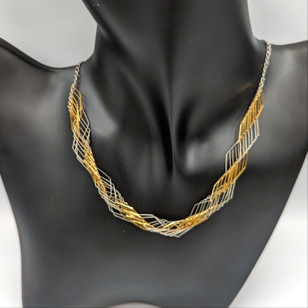 10K Yellow Gold 925 Sterling Silver Modernist Wire Abstract Necklace